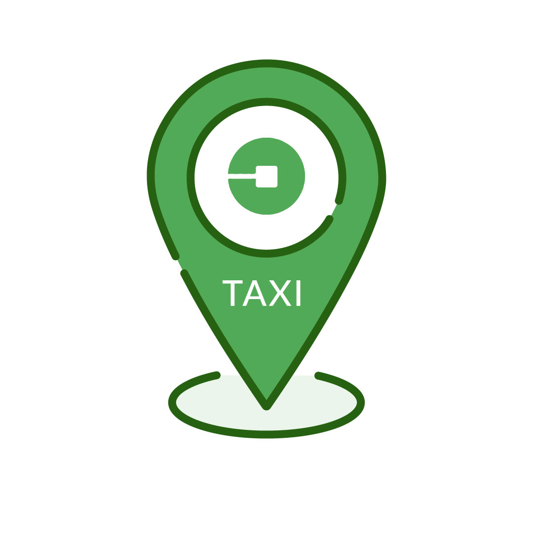 A line illustration of the Uber logo inside of a map waypoint.