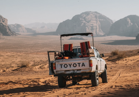 Toyota truck off-roading in a desert area