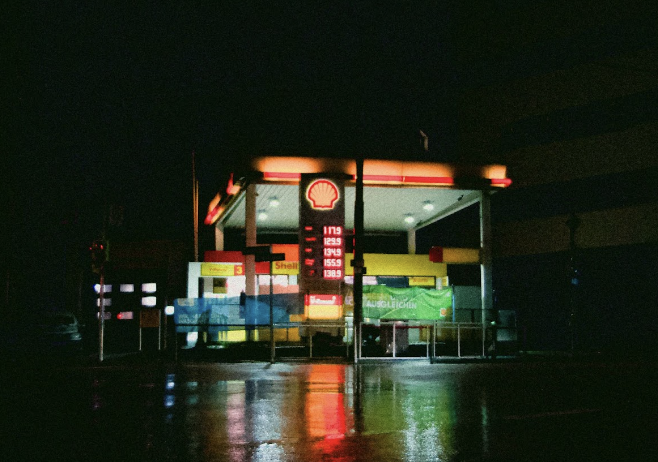 shell gas station at night