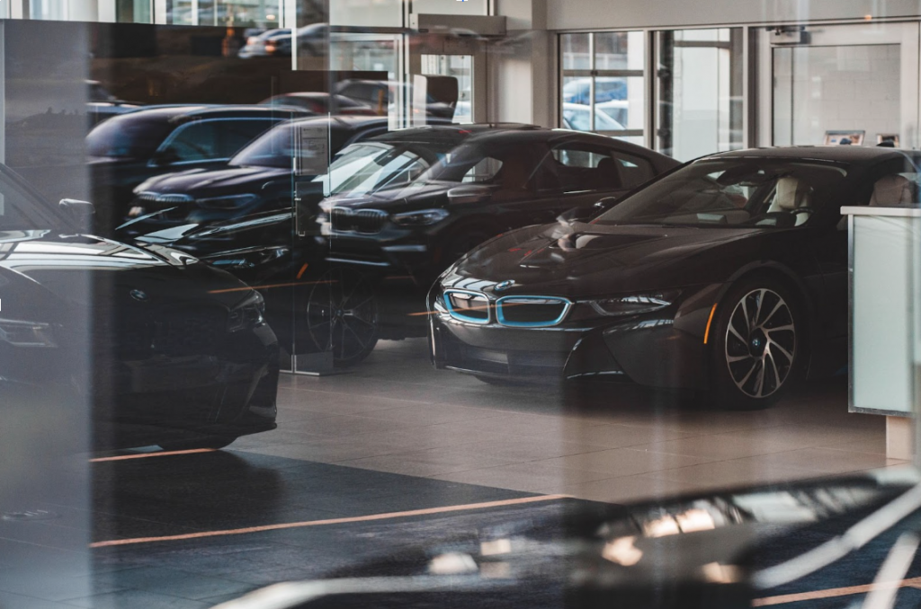 luxury cars at a dealership
