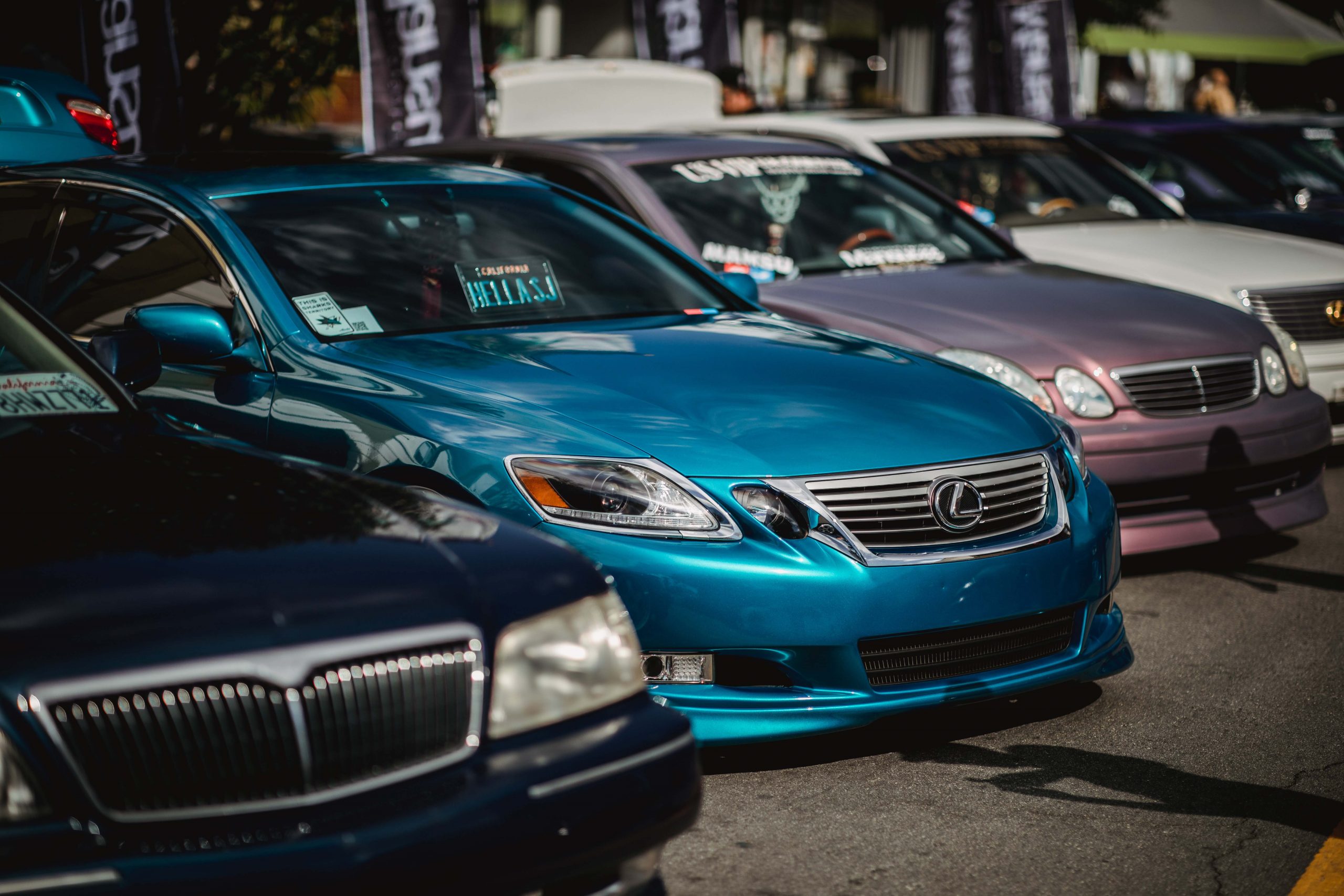 used cars lined up at a dealership